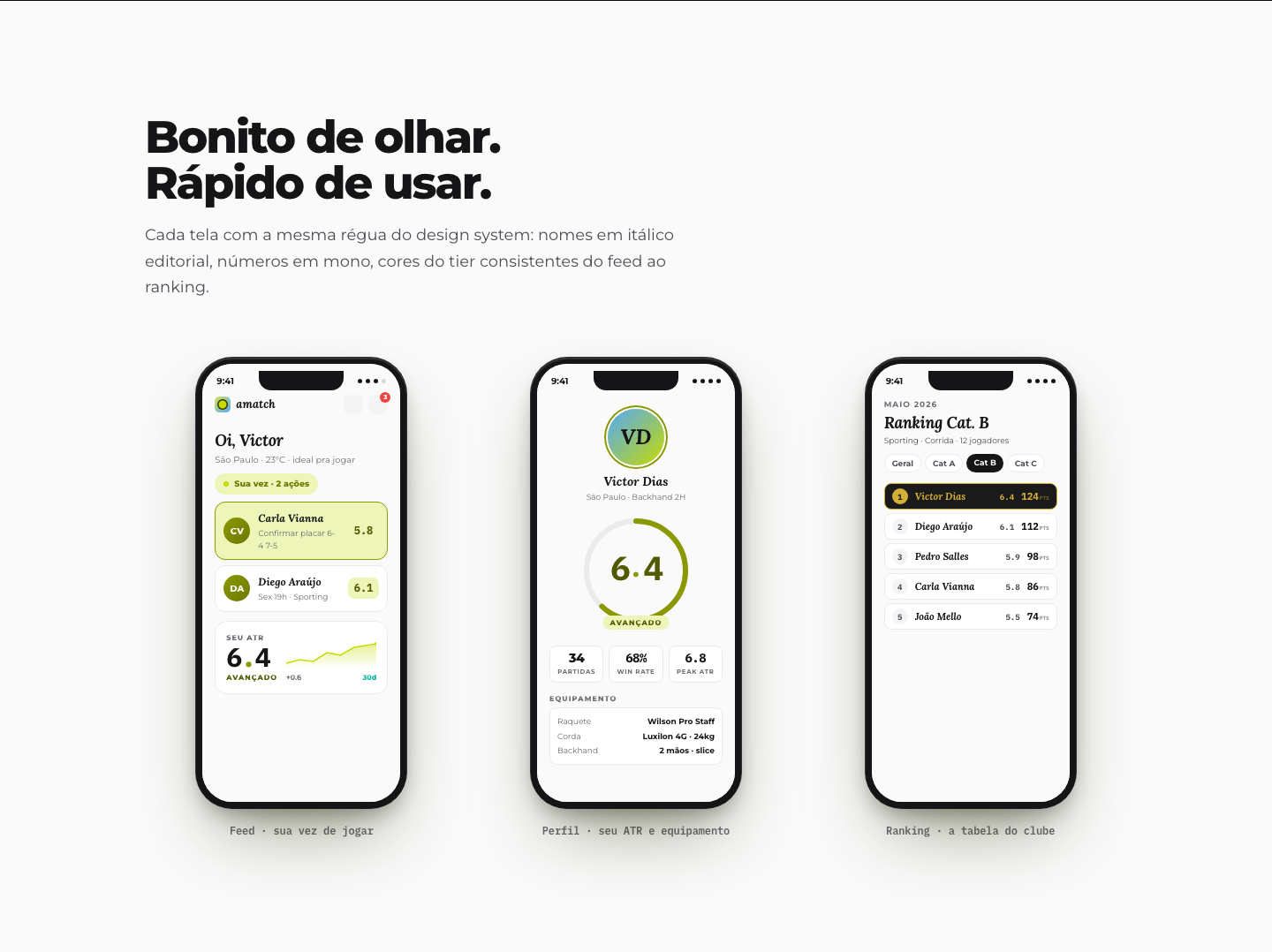 Amatch — telas do app