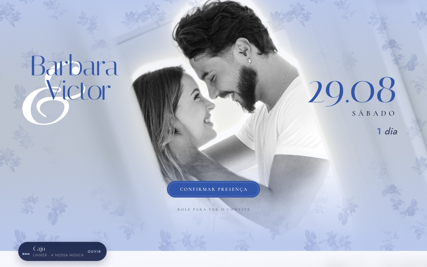 Barbara & Victor — capa do convite, com data e confirmação de presença