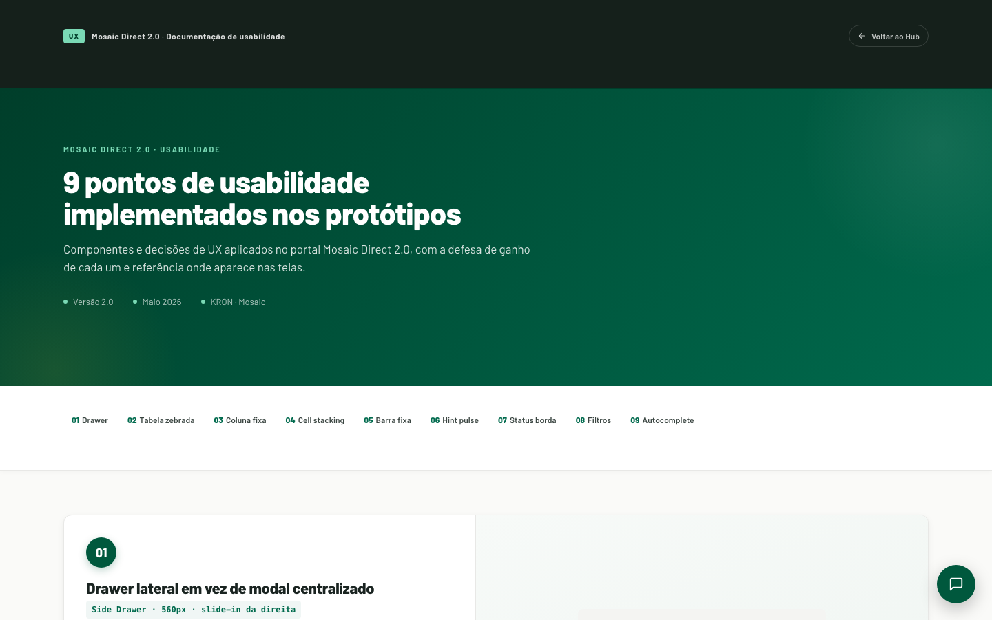 Mosaic Direct — 9 pontos de usabilidade implementados