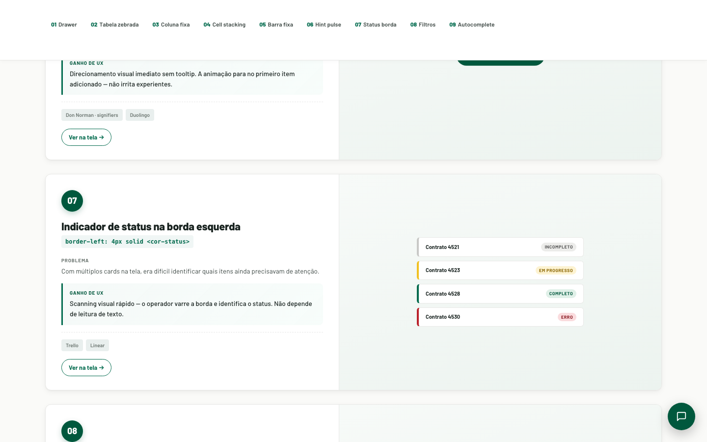 Mosaic Direct — indicador de status na borda esquerda