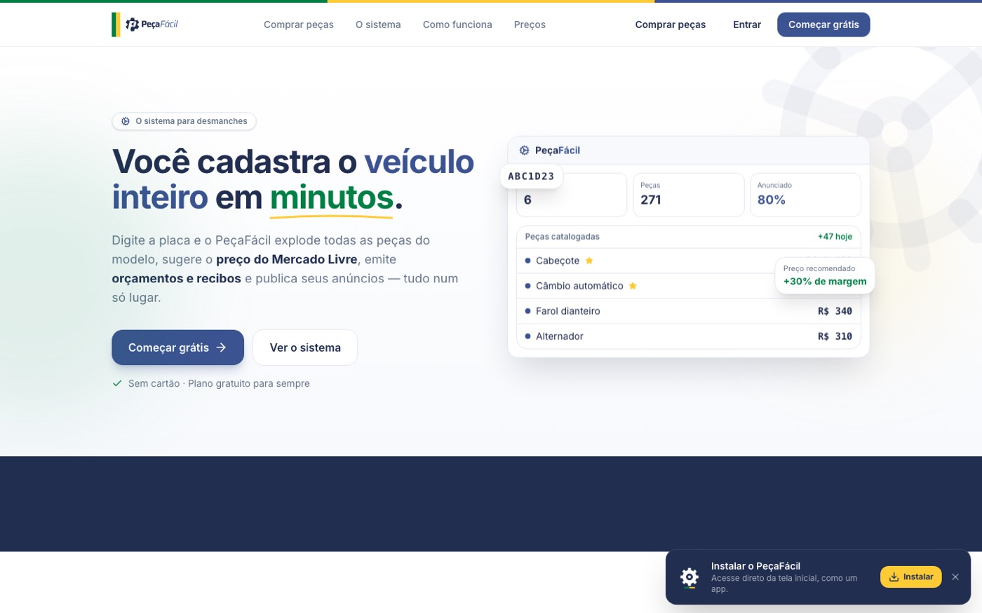 PeçaFácil — o app de gestão e anúncio de autopeças usadas