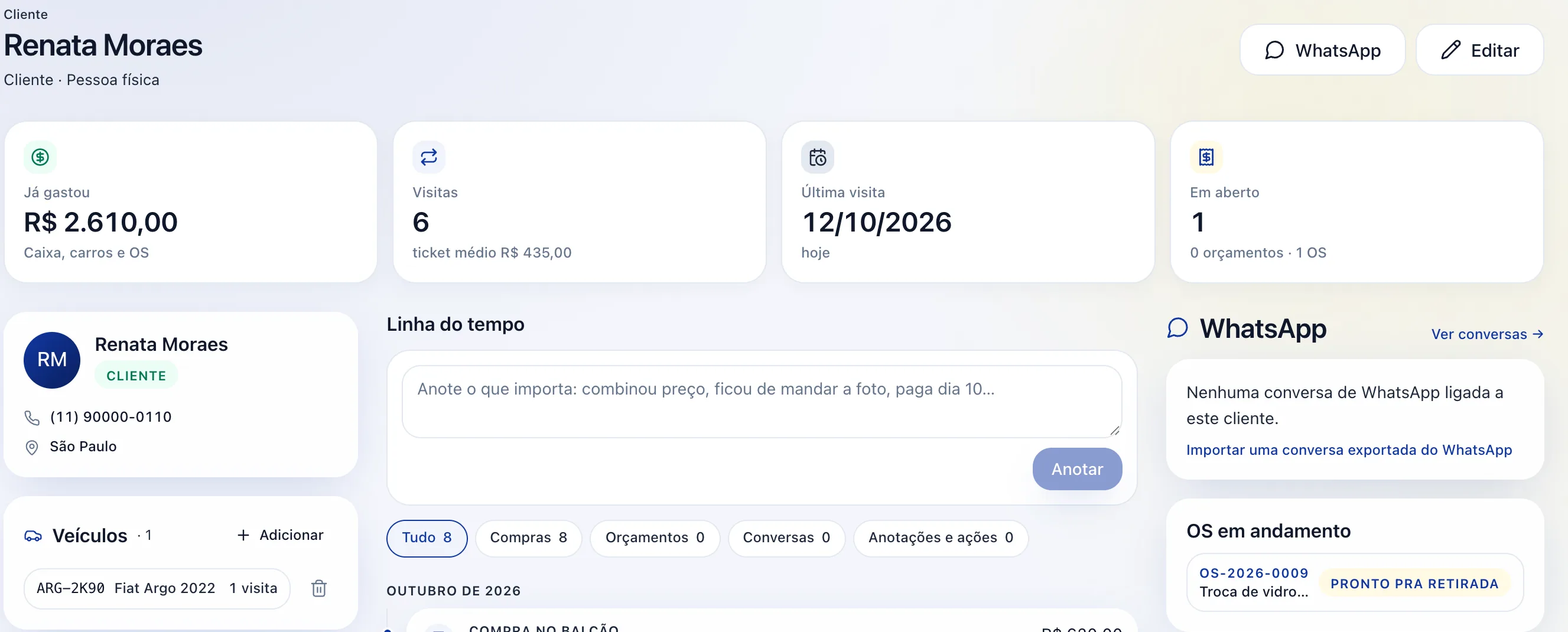 A ficha do cliente