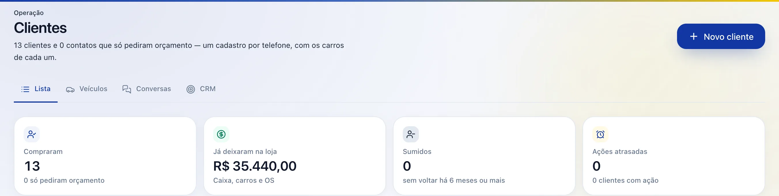 Toque em Novo cliente