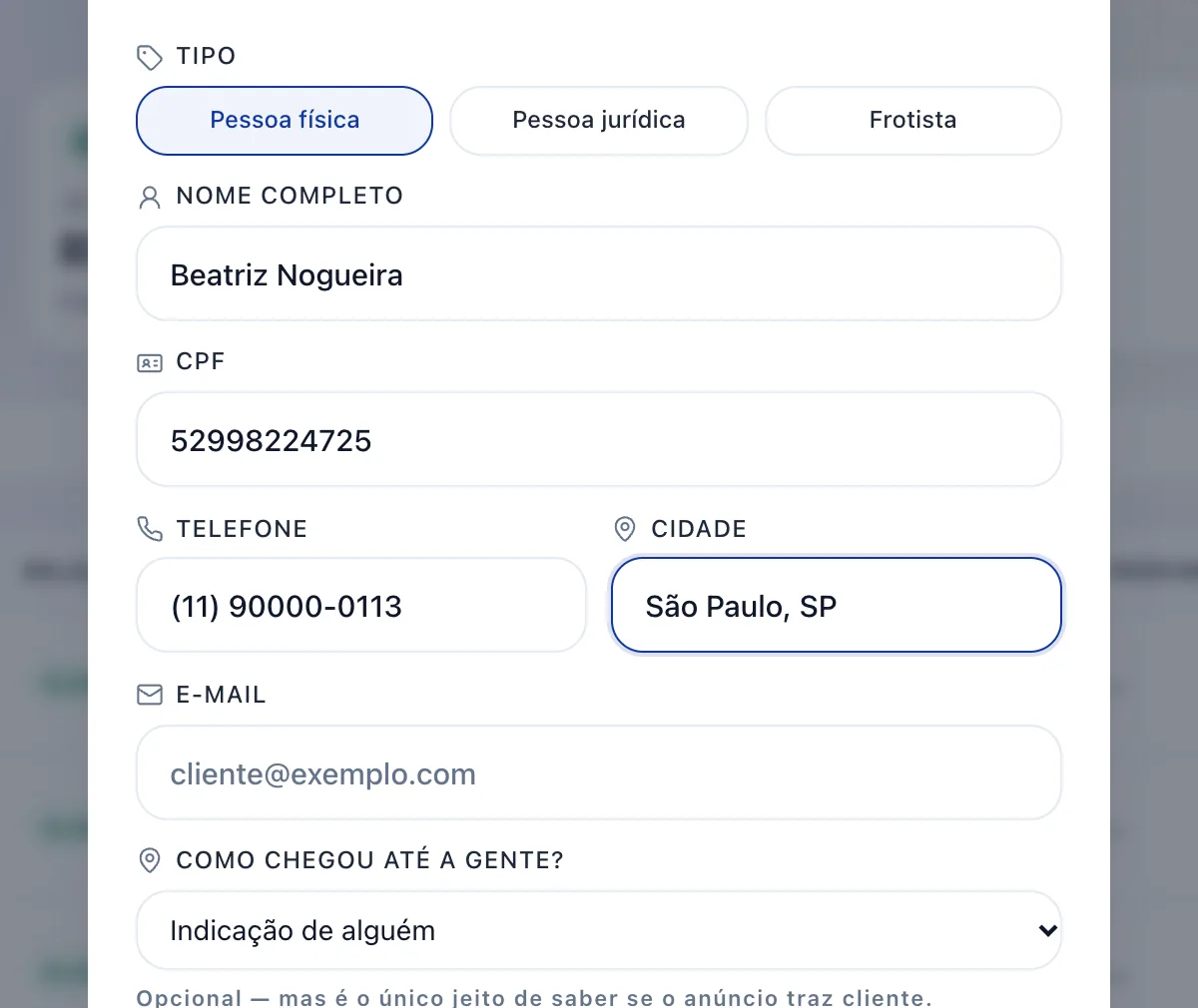 Preencha os dados