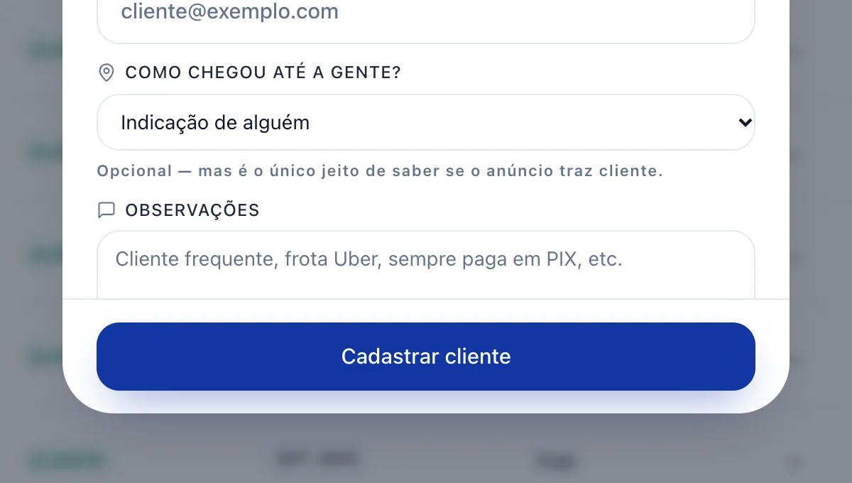 Toque em Cadastrar cliente