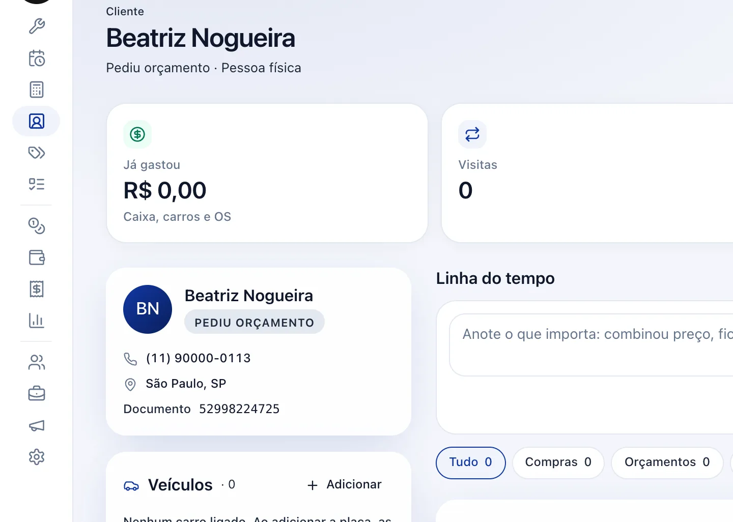 Abra a ficha e adicione o carro