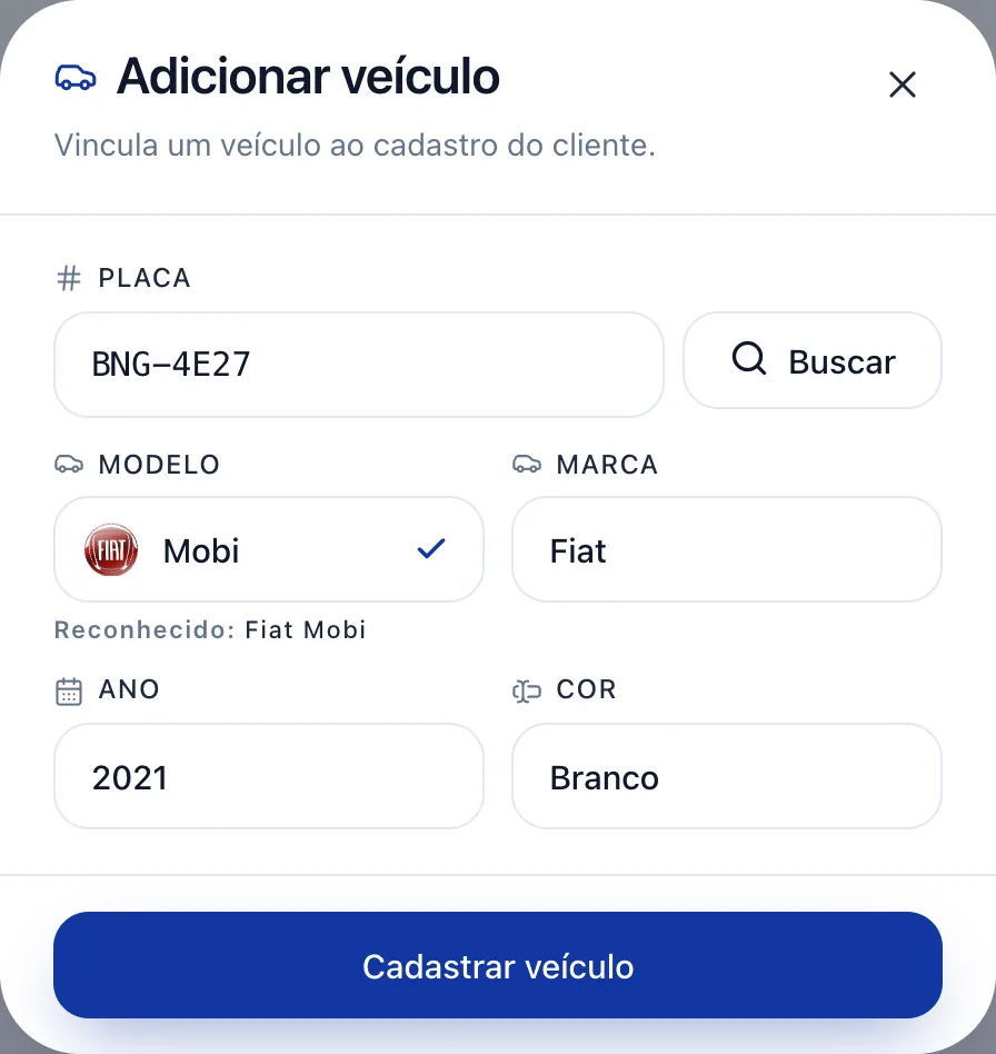 Preencha placa e modelo