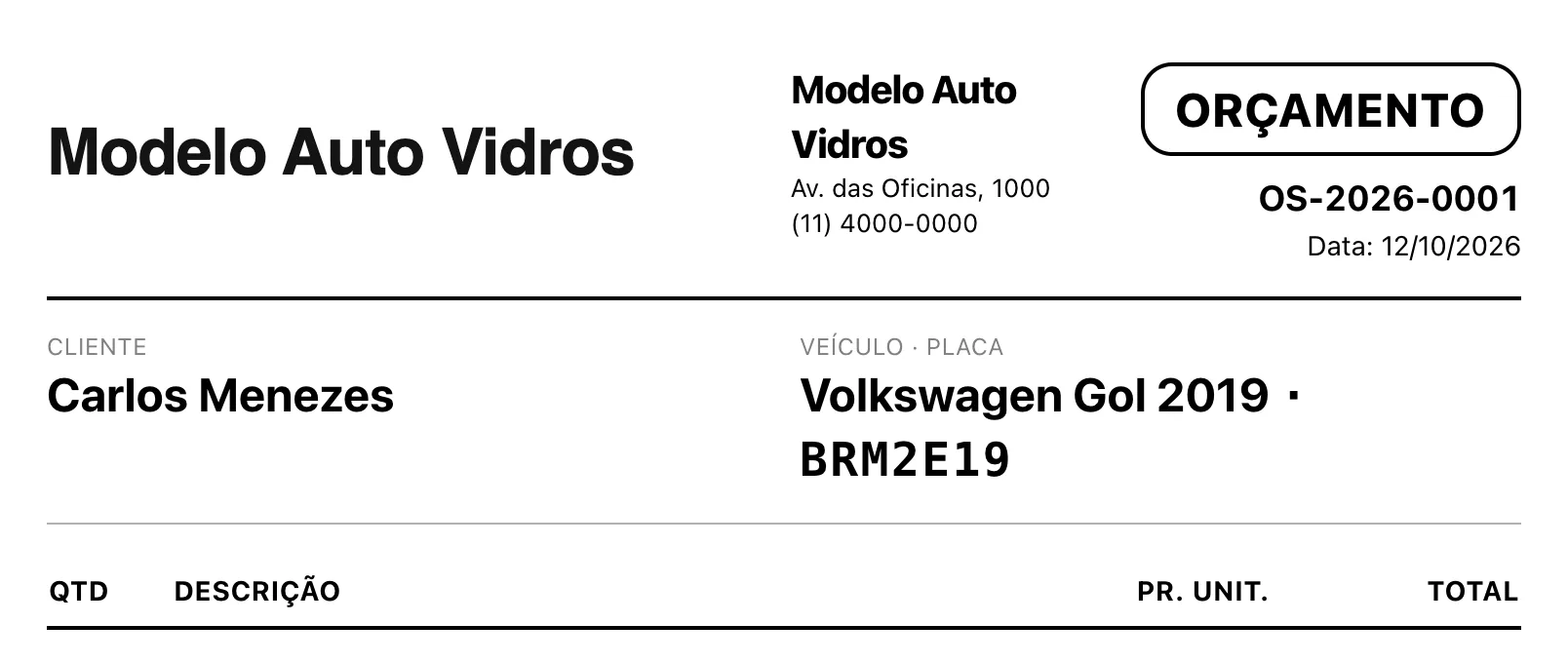 Cabeçalho da folha